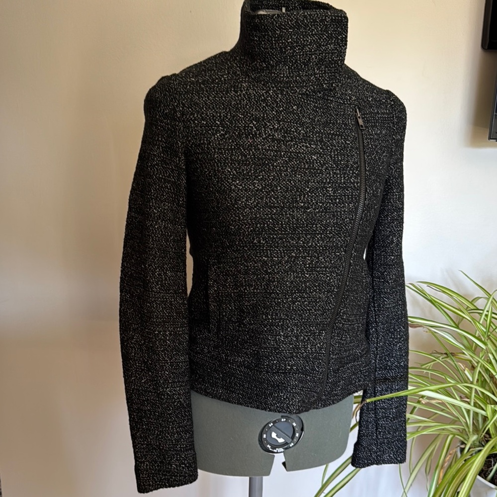 LOFT Black and White Tweed Moto Jacket